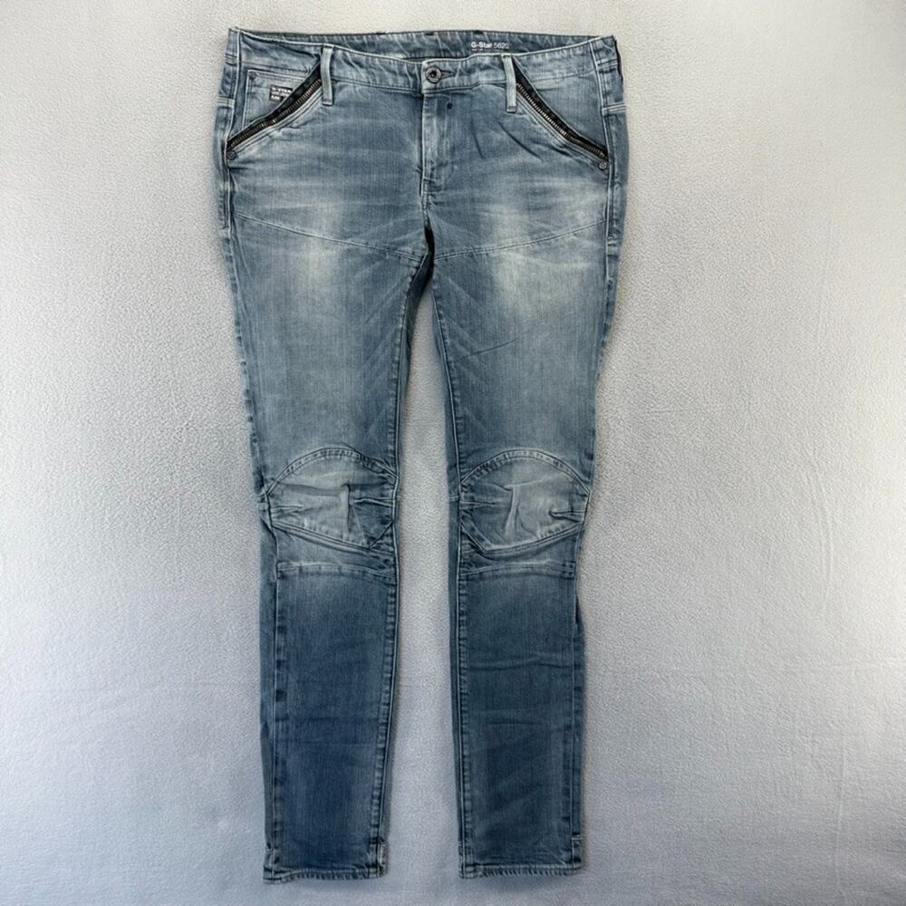 G Star Jeans Women's 35x34 Blue 5620 Tapered Moto Faded Vintage y2k Double knEe